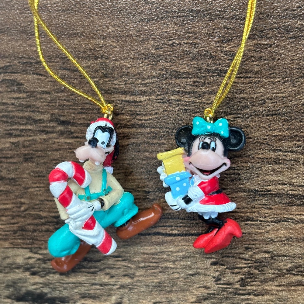 VINTAGE Disney GOOFY MINNIE MOUSE Mini Christmas Ornaments Candy Cane Set 2 1996
